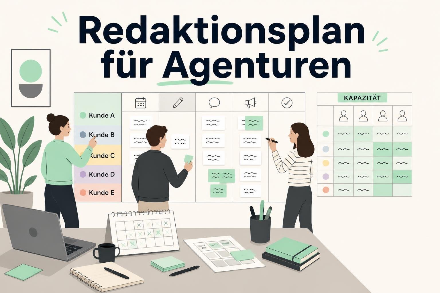 Redaktionsplan erstellen für Agenturen mit mehreren Kunden, inklusive Templates für Kapazitätsplanung und SLA‑Freigaben
